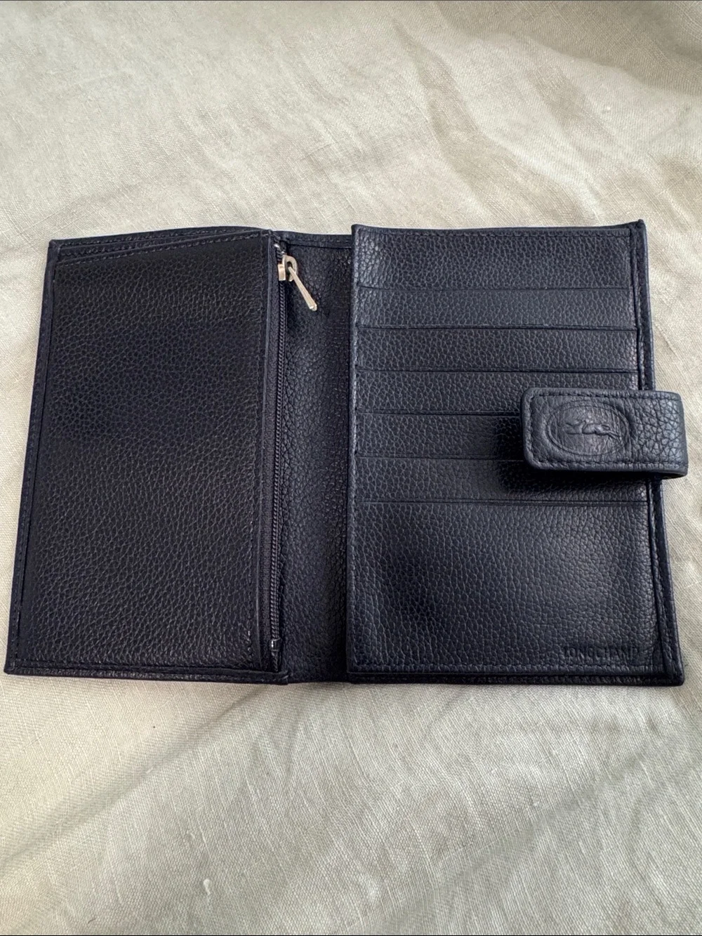 Longchamp Vintage Leather Continental Trifold Travel Wallet & Passport Holder